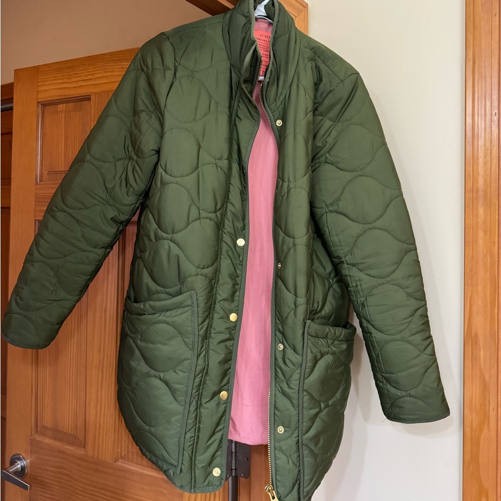 J.Crew Quilted Cocoon Puffer Jacket in Olive Green